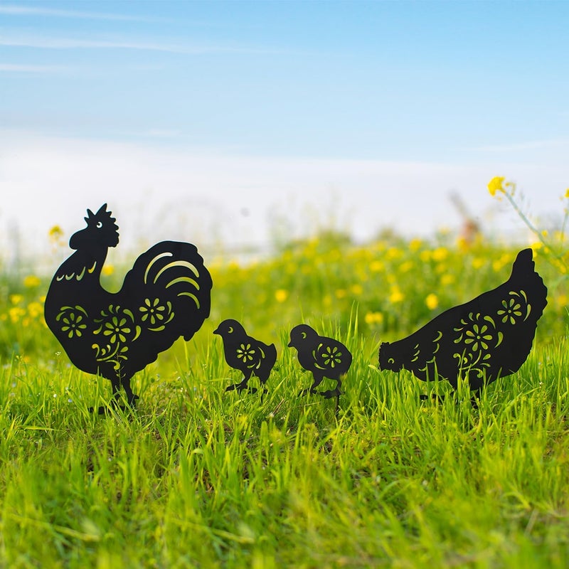 EZTZEN Chicken Metal Garden Stakes Decorative,Chicken Gifts for Women/Men/Chicken Lovers Gifts,Black Chicken Silhouette Statues Garden Decor for Outside,Outdoor Decor,Yard Art,Patio,Lawn Ornaments - Image 2